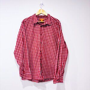 JOE FRESH Red plaid cotton button down shirt | 2XL